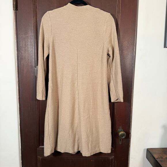 90s Vintage | Beige Wool Long line Cardigan Sweater Unique Gold Buttons | Small - Picture 3 of 9